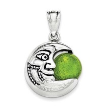 NEW ANTIQUED HALF MOON WITH FACE GREEN GLASS PENDANT REAL SOLID STERLING SILVER - £42.30 GBP