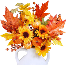 Fall Harvest Artificial Maple Leaf Stems 8 Pcs Fall Picks and Sprays with Orange - £18.71 GBP