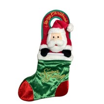 Santa PlushStocking  Merry Christmas Seasons Greetings Velvety Christmas  No Tag - $10.49