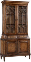 China Cabinet Rosalind Solid Wood Rustic Pecan Fretwork Glass Doors - $4,849.00