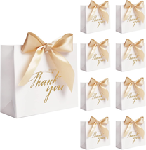 Small Thank You Party Favor Bags Treat Boxes with Gold Bow Ribbon 24Pack , White - £16.68 GBP