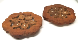 Trivets Lotus Flower Geometric Wood Indian Set of 2 Vintage 1980s - £11.85 GBP