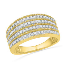 10k Yellow Gold Womens Round Diamond Four Row Milgrain Band Ring 1/2 Cttw - £518.84 GBP