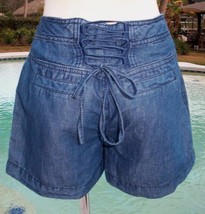 Cache $78 Denim Lace Up Back Short Pant Cotton Linen Size 0/2 XS Stretch... - £24.65 GBP
