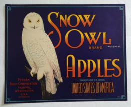 Vintage 1930&#39;s SNOW OWL Brand Yakima Washington Apple Crate Label - $3.99