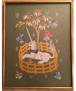 Unicorn in Captivity Needlepoint Tapestry On Burlap Gold Colored Frame 2... - £215.33 GBP