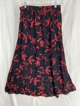 Vintage C. M. Shapes Maxi Skirt Black Red Floral Print 100% Rayon Size 1XL - $16.01