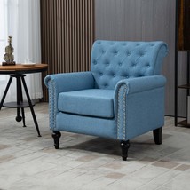 Mid-Century Modern Linen Accent Chair, Light Blue - $159.99