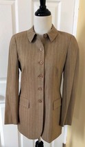 ZANELLA Camel Brown/Cream Pinstripe Lined Stretch Wool Dress Jacket (4) ... - £15.57 GBP