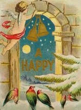 Vintage New Year Postcard Cherub Hanging Bells With Birds Embossed SL &amp; Co. 1908 - £17.93 GBP