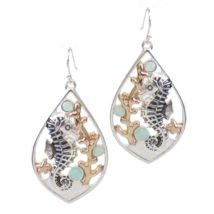 Sea Horse Dangle Earrings Sterling Silver and Sea Glass - £11.10 GBP