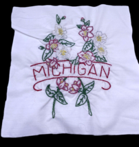 Michigan Embroidered Quilted Square Frameable Art State Needlepoint Vtg ... - $27.90