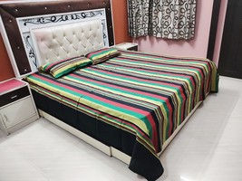 Rastogi Handicrafts Double Bedsheet Queen Size Hand Woven Handloom Bed Spread Co - £20.79 GBP