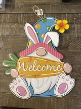 Easter Gnome "Welcome" Door Hanging Sign Plaque MINOR FLAWS - $20.94