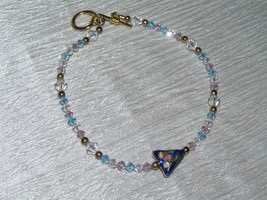 Used Pink Light Blue &amp; Clear Plastic Bead with Center Floral Enamel Cloisonne  - £6.84 GBP