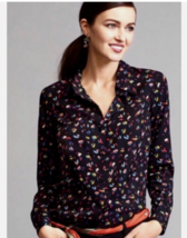 Cabi #3423 Top Size Large Black Colorful FERRIS Long Sleeve Button Up Blouse - £43.67 GBP