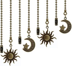 4 Pc. Moon And Sun Pull Chain Extension Fan Pull Chain Pendant 12 Inch Ceiling - £28.40 GBP