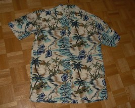 HH16 Hawaiian Bill Blass Shirt Blue White Tropical Palm Trees size L 44 ... - $11.00
