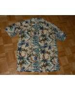 HH16 Hawaiian Bill Blass Shirt Blue White Tropical Palm Trees size L 44 ... - £8.77 GBP