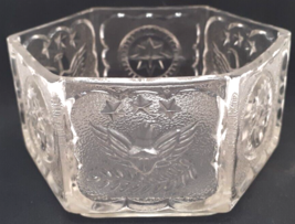 Indiana Glass Hexagon Dish Patriotic Eagle Star Tiara Clear Glass Vintage - £9.88 GBP