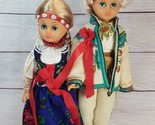 Poland Polish Dolls Couple Blonde 17in  Wood Base Lalkie Traditional Dre... - $29.65