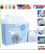Extra Large Elephant Gift Bag - 16&quot; Baby Shower Package with Card &amp; Tiss... - $315.55 MXN