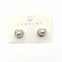Heart-Shaped Stud Earrings With Imitation Pearl  - New - Golden - £11.93 GBP