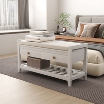 Homefort Shoe Storage Bench With Cushioned Seat, Entryway Bench With, White - £103.90 GBP