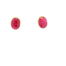 Vintage Sterling Signed 925 Gold Plated Bezel Oval Ruby Stone Stud Earrings - £33.23 GBP