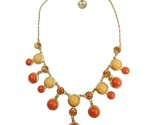 Vintage Crown Trifari Peach Coral Cabochon Bib Gold Necklace Crystal Rhi... - $29.65