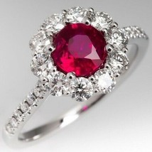 2 Ct Round Cut CZ Red Ruby Flower Engagement Ring 14k White Gold Plated - £93.19 GBP