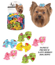 50pc Strawberry Dots Summer Dixie Satin Ribbon Bows w/Band Dog Grooming Top Knot - £28.05 GBP