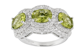 Green Peridot Rhodium Over Sterling Silver Ring Size 6 7 8 9 10 - £88.19 GBP