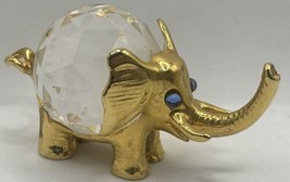 Elephant Figurine Crystal Ball Gold Tone Trunk Up Paperweight - £23.18 GBP