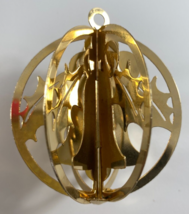 Gold Brass Metal Open Ball Bell Holly Christmas Tree 2.5 in Ornament - £11.92 GBP