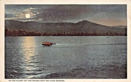 Lake George New YORK-MOTOR Boating In Glory Of The Moonlight 1920-30s Postcard - £7.33 GBP