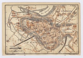 1914 Original Antique City Map Of Angouleme / Charente POITOU-CHARENTES / France - £17.13 GBP