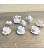 Dolls House White Miniature Tea Set / Coffee Set for 4 Pink Roses - £13.15 GBP