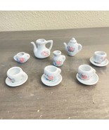 Dolls House White Miniature Tea Set / Coffee Set for 4 Pink Roses - $16.65