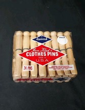 NOS Vintage Diamond Wooden Round Laundry Clothespins Clothes Pins USA 24... - $13.47