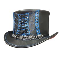 Steampunk Corset Pinched Crown Leather Top Hat - £275.77 GBP