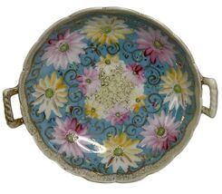 Porcelain Applied Gold Floral Mum Nippon Scalloped Rim Handle Dish Royal... - $34.30