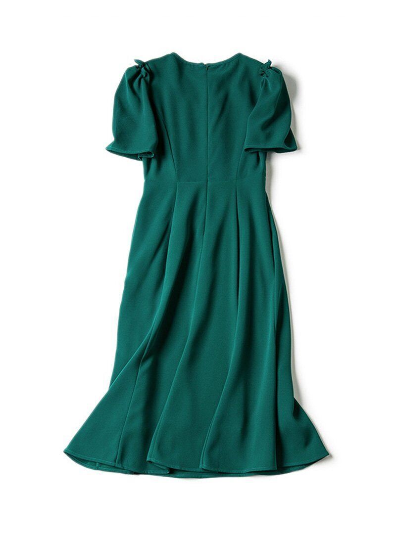 Kate Middleton Inspired Gold Button Front Silk Green Midi Sheath Dress Item image 6