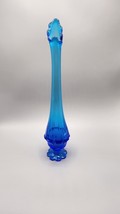 Fenton Colonial Blue Glass Swung Vase Valencia Thumbprint Footed Pedestal 15&quot; - £60.87 GBP