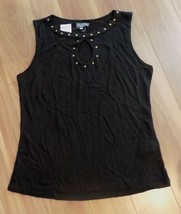 Essentials Milano Black Sleeveless Embelished Shirt Size Medium Top $50 ... - £7.04 GBP