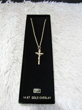 Small Crucifix Pendant 14 Kt Gold Overlay 20&quot; Rope Chain Necklace Executive Box - £11.81 GBP