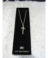 Small Crucifix Pendant 14 Kt Gold Overlay 20&quot; Rope Chain Necklace Execut... - £11.84 GBP