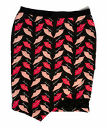 Bisou Bisou Black Pencil Skirt Lips Print Mesh Detail Asymmetrical Bodyc... - $16.82