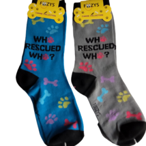Who Rescued Who Socks Novelty Crew Dress Casual SOX Foozys 2 Pair 9-11 W... - £7.82 GBP
