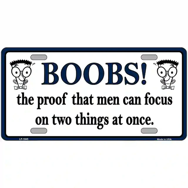 Boobs Proof Metal Novelty License Plate - 6&quot; x 12&quot; - $9.99